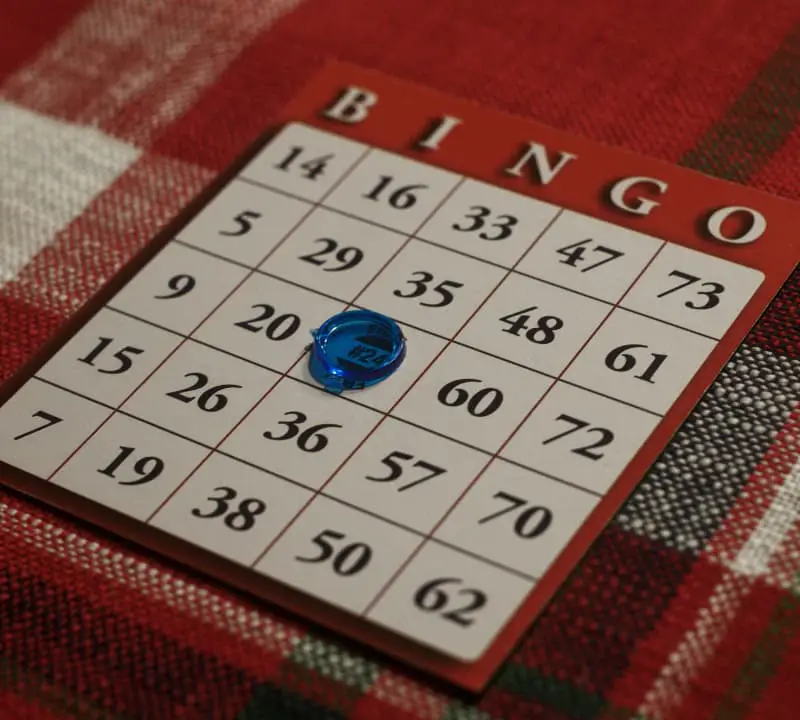 Bingo card with a bingo chip on it